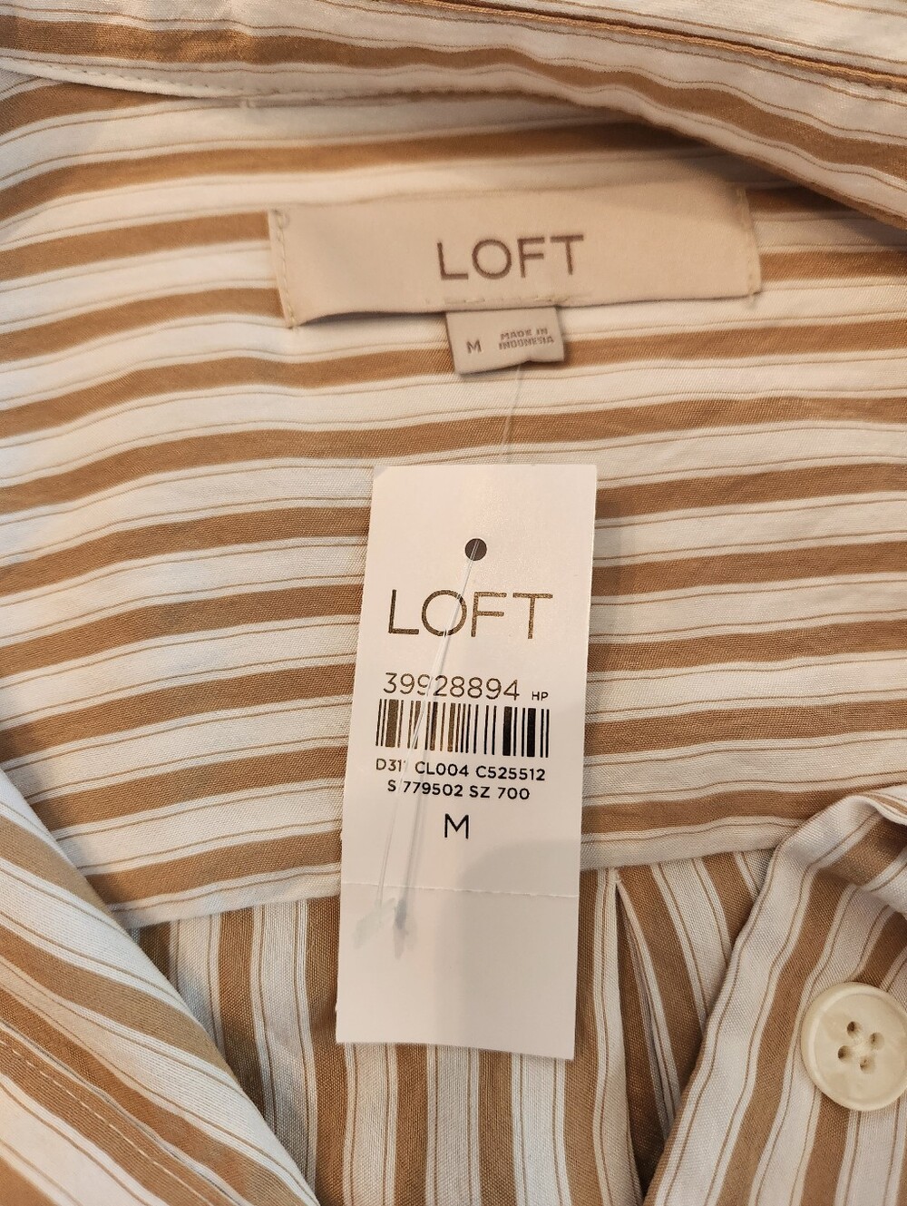 NEW Loft Beige Striped Top with Asymmetrical Tie Size Medium - Picture 6 of 7